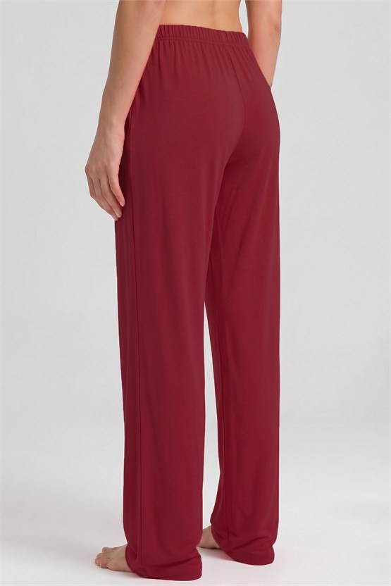Mısırlı Kadın Viskon Düz Kesim Alt Pijama Koyu Kırmızı