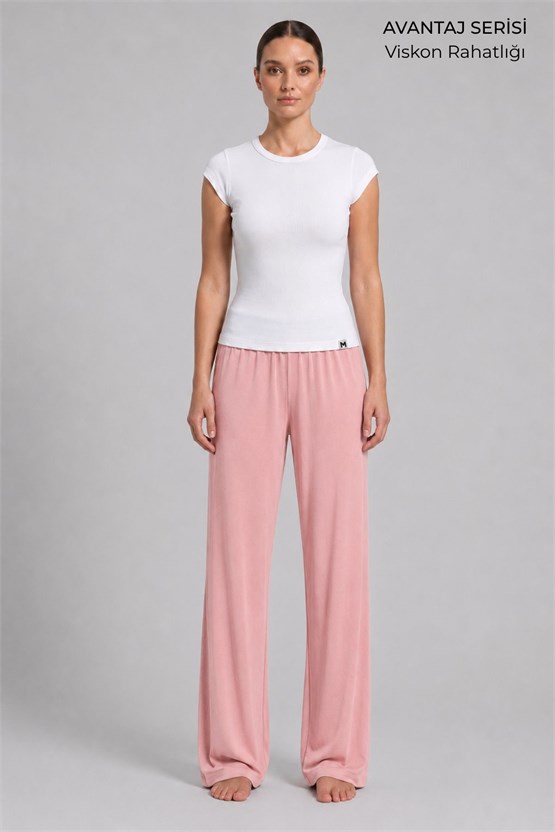 Mısırlı Kadın Viskon Düz Kesim Alt Pijama Açık Pembe