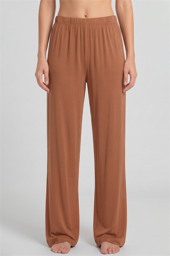 Mısırlı Kadın Viskon Düz Kesim Alt Pijama Taba