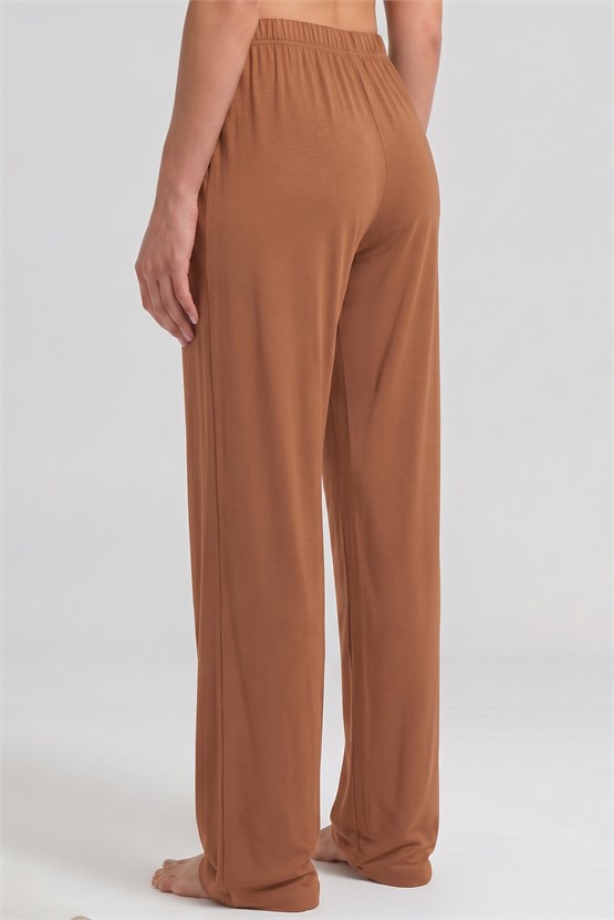 Mısırlı Kadın Viskon Düz Kesim Alt Pijama Taba