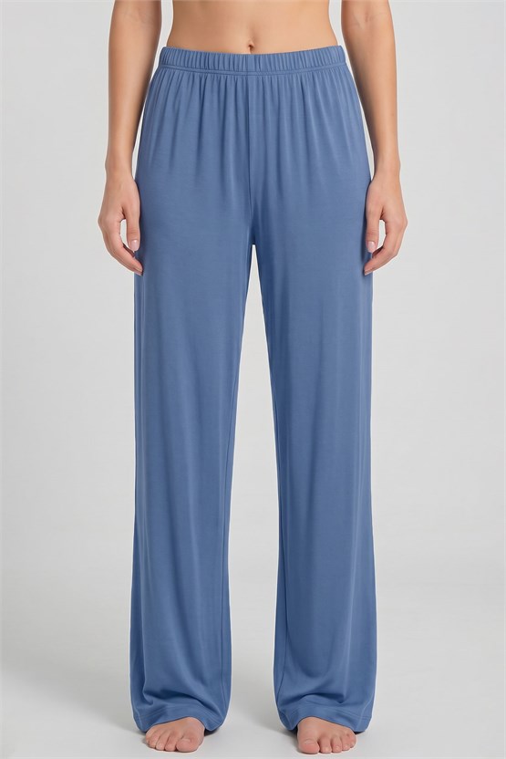 Mısırlı Kadın Viskon Düz Kesim Alt Pijama Denim Mavi