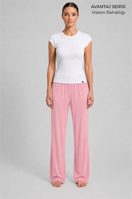 Mısırlı Kadın Viskon Düz Kesim Alt Pijama Açık Pembe