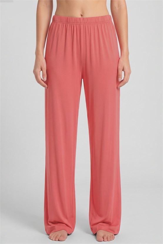 Mısırlı Kadın Viskon Düz Kesim Alt Pijama Kiremit Pembe
