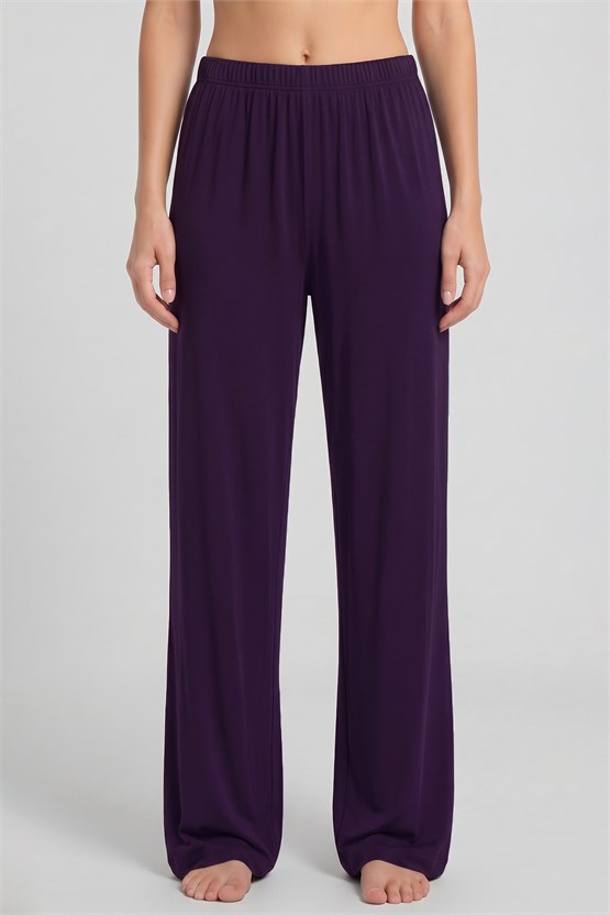 Mısırlı Kadın Viskon Düz Kesim Alt Pijama Mürdüm