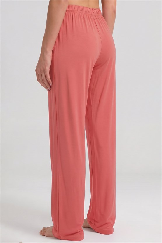 Mısırlı Kadın Viskon Düz Kesim Alt Pijama Kiremit Pembe