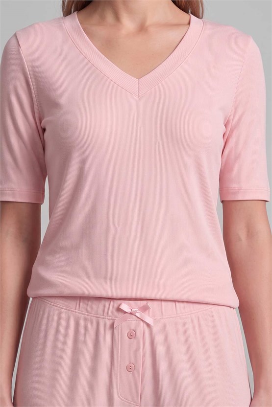 Mısırlı Kadın Viskon Kaşkorse Kısa Kol Pijama Takım Açık Pembe