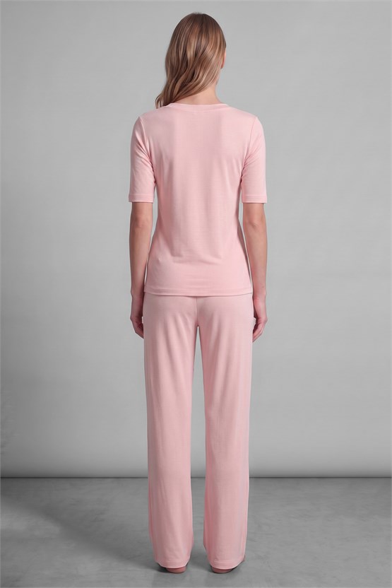 Mısırlı Kadın Viskon Kaşkorse Kısa Kol Pijama Takım Açık Pembe