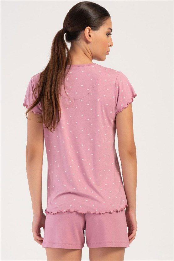 Mısırlı Kadın Viskon Kısa Kollu Şort Pijama Takımı Pembe