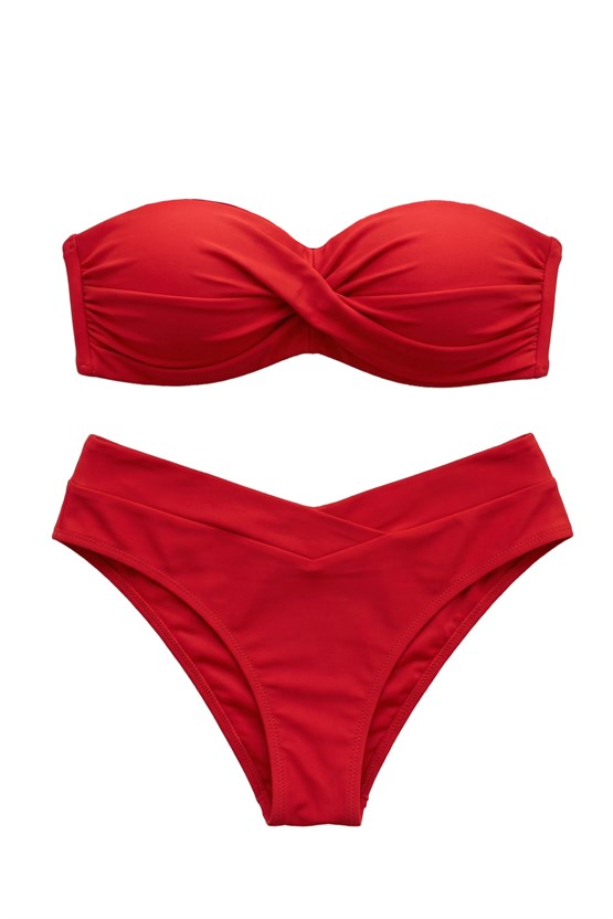 Mısırlı Kaplı Straplez Bikini Takım Kırmızı