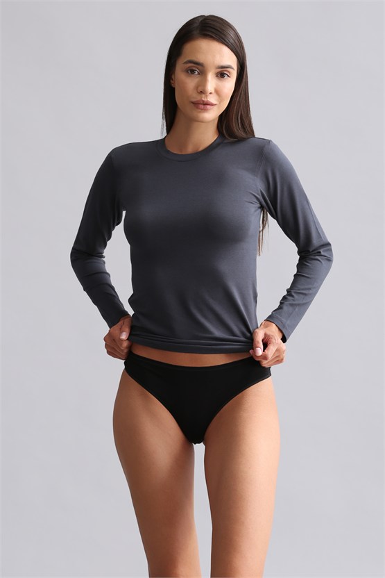 Mısırlı Modal by TENCEL BRITT Bisiklet Yaka Uzun Kollu Fanila / Sweatshirt Antrasit
