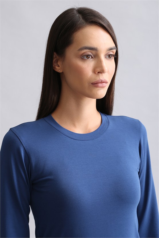 Mısırlı Modal by TENCEL BRITT Bisiklet Yaka Uzun Kollu Fanila / Sweatshirt Gece Mavisi