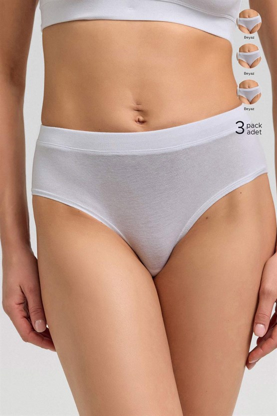 Mısırlı Modal by TENCEL HERA Brief Gizli Lastikli 3lü Slip Külot Beyaz
