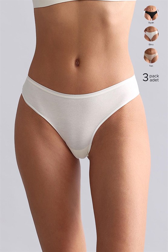 Mısırlı Modal by TENCEL HERA Brief İnce Lastikli 3lü Slip Külot Siyah/Beyaz/Ten