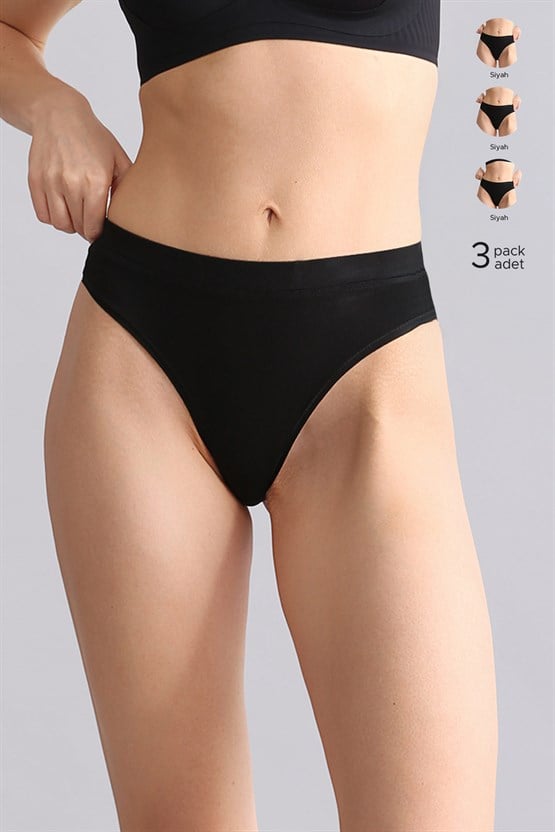 Mısırlı Modal by TENCEL HERA Gizli Lastikli 3lü Tanga Siyah