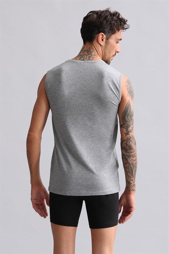 Mısırlı Modal by TENCEL HERCULES Slim Fit Bisiklet Yaka Sporcu Atlet / T-Shirt Gri Melanj