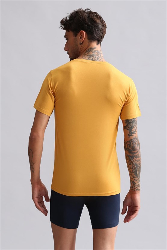 Mısırlı Modal by TENCEL HERCULES Slim Fit Bisiklet Yaka Fanila / T-Shirt Hardal