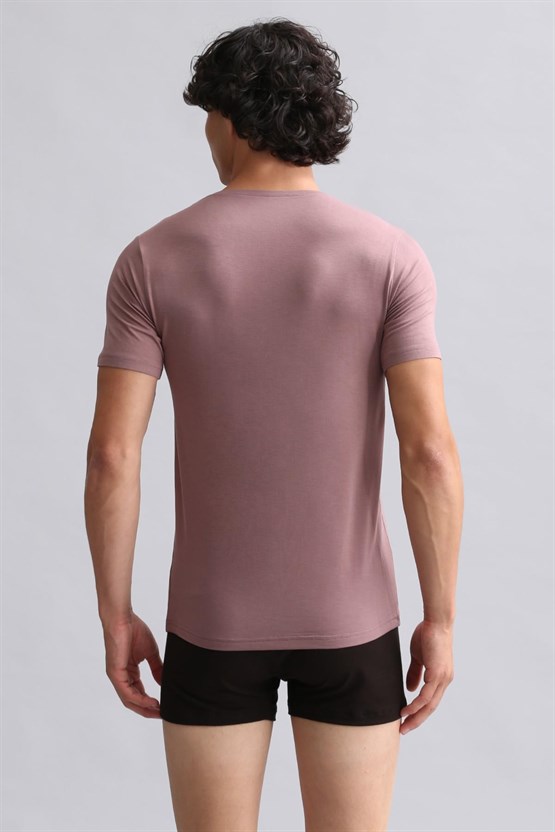 Mısırlı Modal by TENCEL HERCULES Slim Fit V Yaka Fanila / T-Shirt Lavender