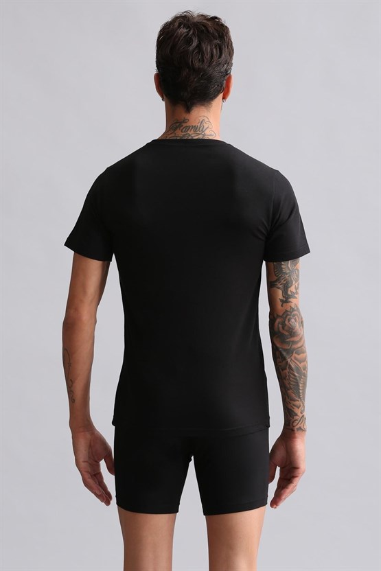 Mısırlı Modal by TENCEL HERCULES Slim Fit Bisiklet Yaka Fanila / T-Shirt Siyah