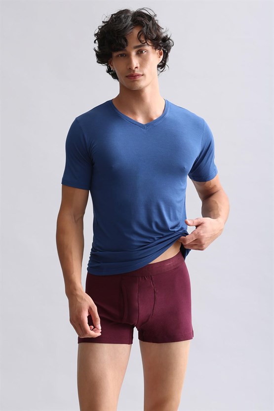 Mısırlı Modal by TENCEL HERCULES Slim Fit V Yaka Fanila / T-Shirt Gece Mavisi