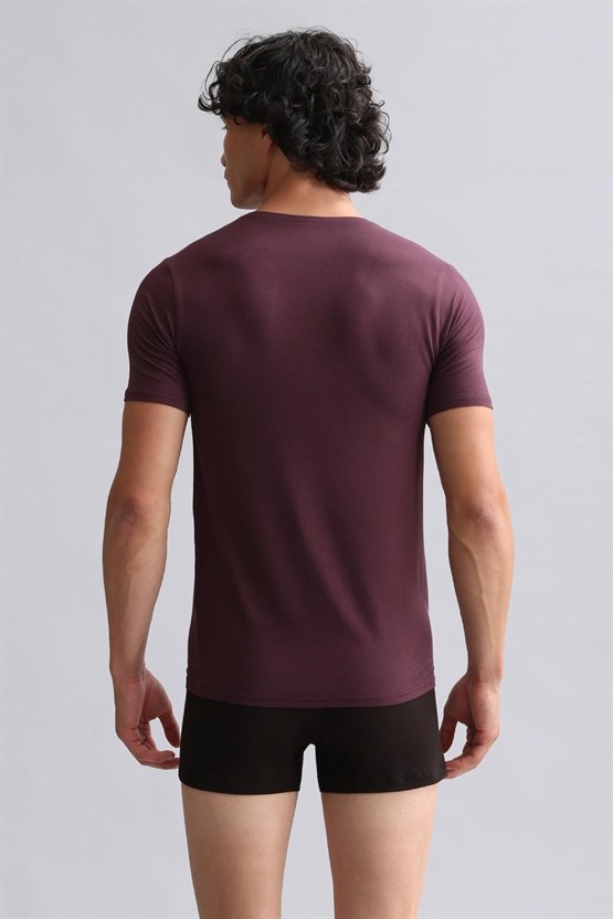 Mısırlı Modal by TENCEL HERCULES Slim Fit V Yaka Fanila / T-Shirt Mor