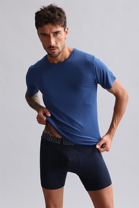 Mısırlı Modal by TENCEL HERCULES Slim Fit Bisiklet Yaka Fanila / T-Shirt Gece Mavisi
