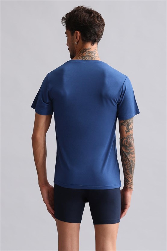 Mısırlı Modal by TENCEL HERCULES Slim Fit Bisiklet Yaka Fanila / T-Shirt Gece Mavisi