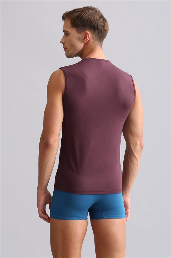 Mısırlı Modal by TENCEL HERCULES Slim Fit V Yaka Sporcu Atlet / T-Shirt Mor