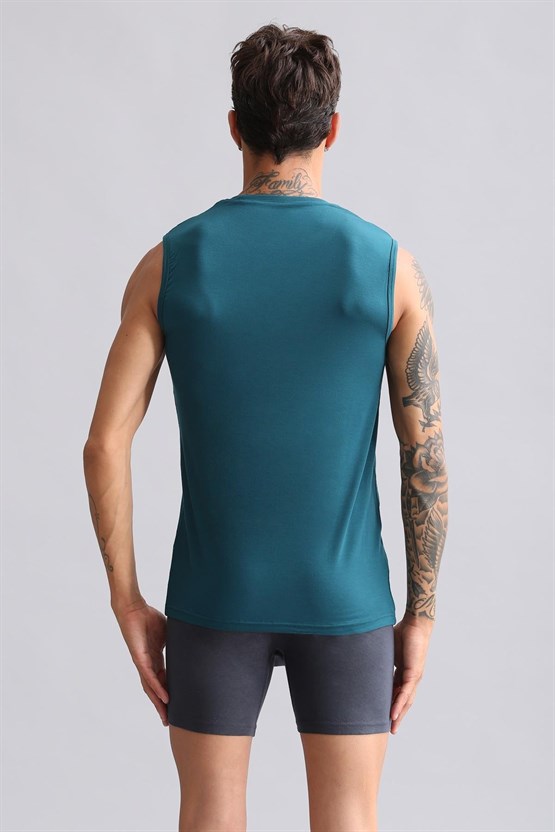 Mısırlı Modal by TENCEL HERCULES Slim Fit Bisiklet Yaka Sporcu Atlet / T-Shirt Fit Green