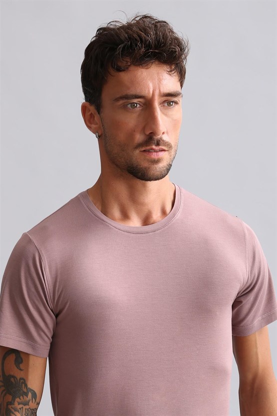 Mısırlı Modal by TENCEL HERCULES Slim Fit Bisiklet Yaka Fanila / T-Shirt Lavender