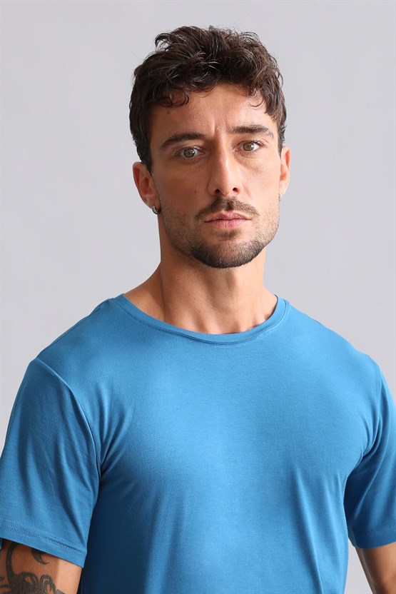 Mısırlı Modal by TENCEL HERCULES Slim Fit Bisiklet Yaka Fanila / T-Shirt Petrol
