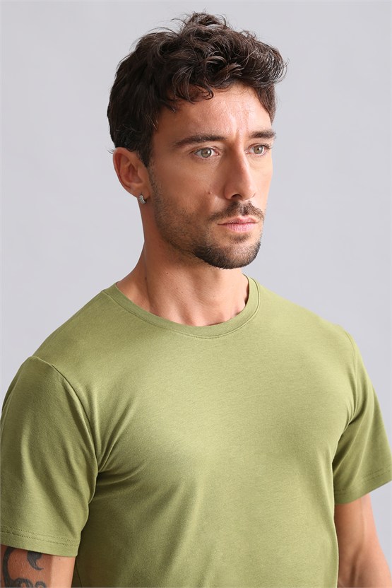 Mısırlı Modal by TENCEL HERCULES Slim Fit Bisiklet Yaka Fanila Haki