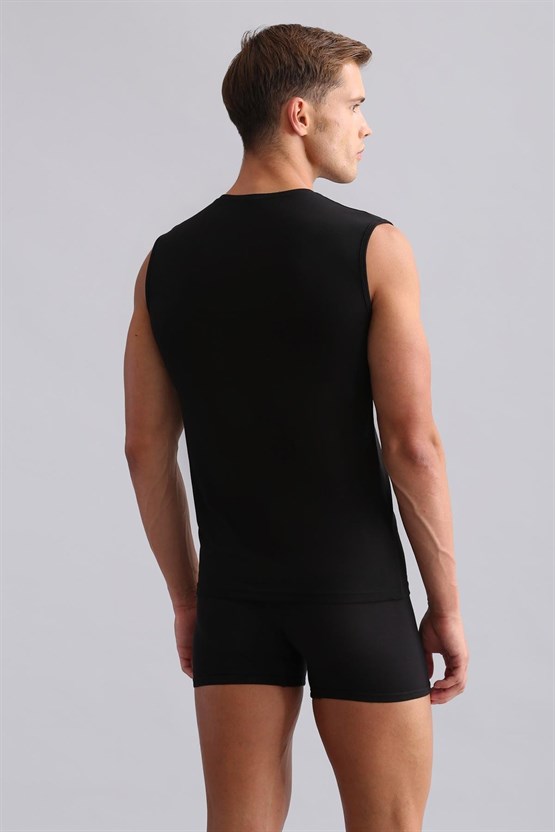 Mısırlı Modal by TENCEL HERCULES Slim Fit V Yaka Sporcu Atlet / T-Shirt Siyah