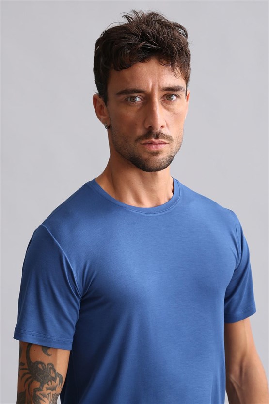 Mısırlı Modal by TENCEL HERCULES Slim Fit Bisiklet Yaka Fanila / T-Shirt Gece Mavisi