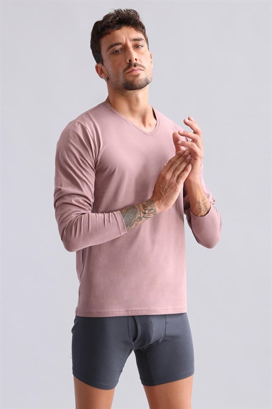 Mısırlı Modal by TENCEL HERCULES Slim Fit V Yaka Uzun Kollu Fanila / T-Shirt Lavender