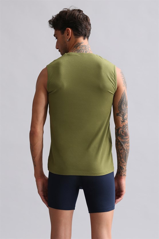 Mısırlı Modal by TENCEL HERCULES Slim Fit Bisiklet Yaka Sporcu Atlet / T-Shirt Haki