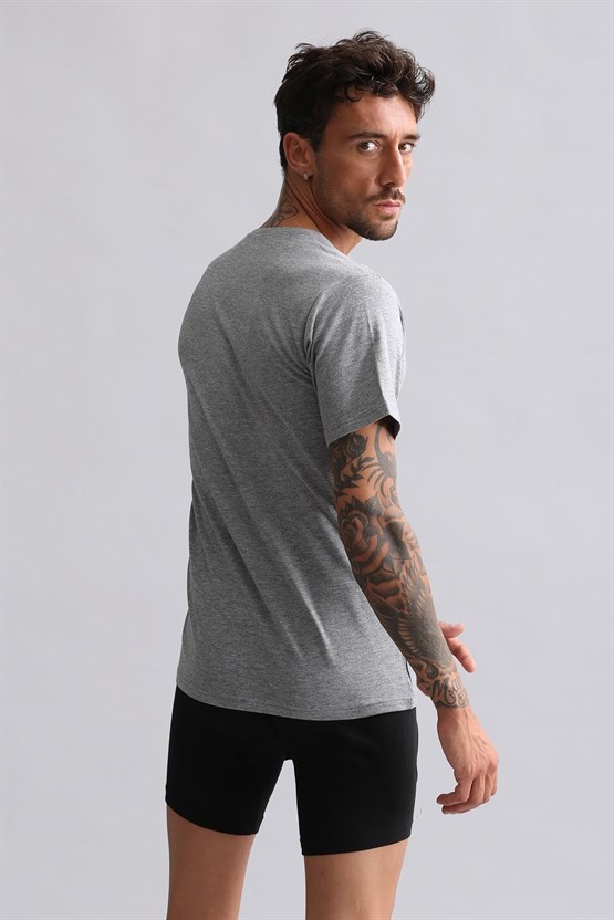 Mısırlı Modal by TENCEL HERCULES Slim Fit Bisiklet Yaka Fanila / T-Shirt Gri Melanj