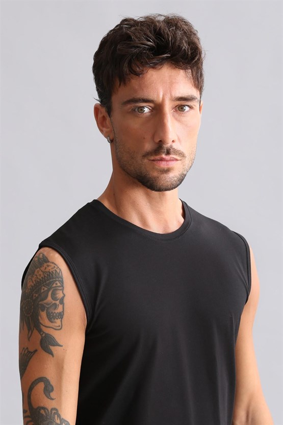 Mısırlı Modal by TENCEL HERCULES Slim Fit Bisiklet Yaka Sporcu Atlet / T-Shirt Siyah