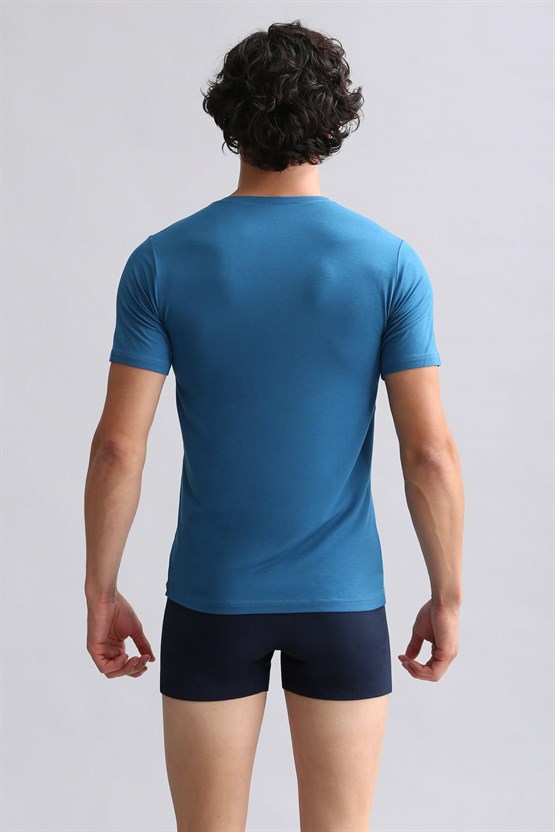 Mısırlı Modal by TENCEL HERCULES Slim Fit V Yaka Fanila / T-Shirt Petrol