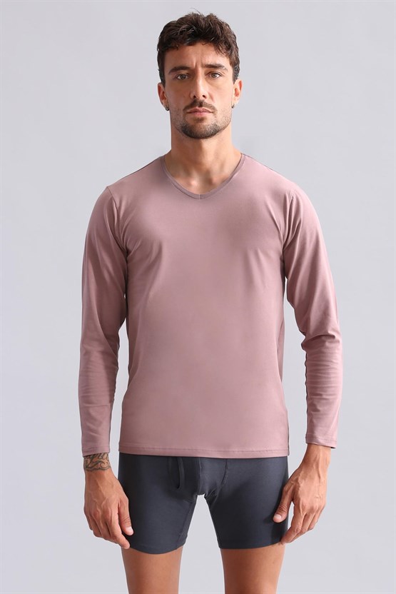 Mısırlı Modal by TENCEL HERCULES Slim Fit V Yaka Uzun Kollu Fanila / T-Shirt Lavender