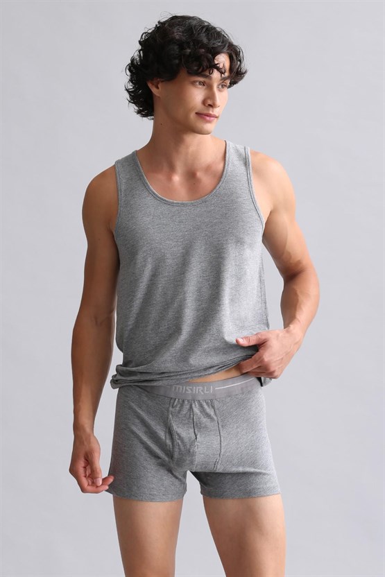 Mısırlı Modal by TENCEL HERCULES Slim Fit Basic Atlet Gri Melanj