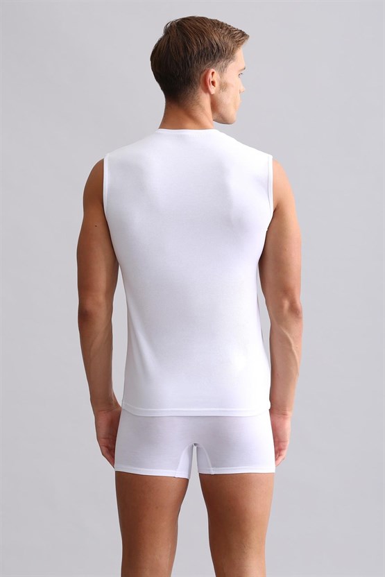 Mısırlı Modal by TENCEL HERCULES Slim Fit V Yaka Sporcu Atlet / T-Shirt Beyaz