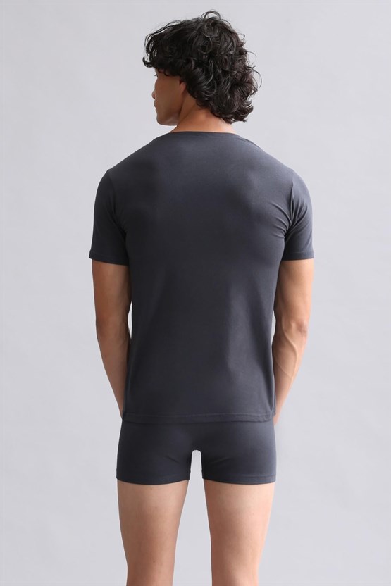 Mısırlı Modal by TENCEL HERCULES Slim Fit V Yaka Fanila / T-Shirt Antrasit