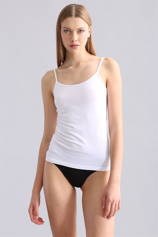 Mısırlı Modal by TENCEL SARAH İnce Askılı Atlet Beyaz