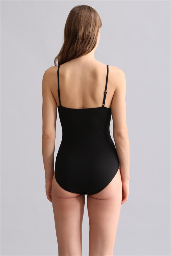 Mısırlı Modal by TENCEL SNAP İnce Askılı Bodysuit Siyah