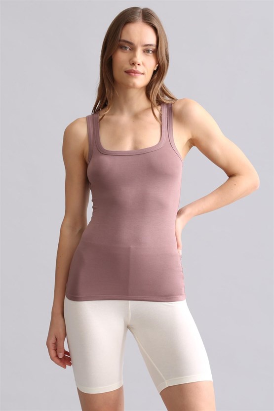 Mısırlı Modal by TENCEL U HELEN Kalın Askılı Long T-Shirt / Atlet Lavender