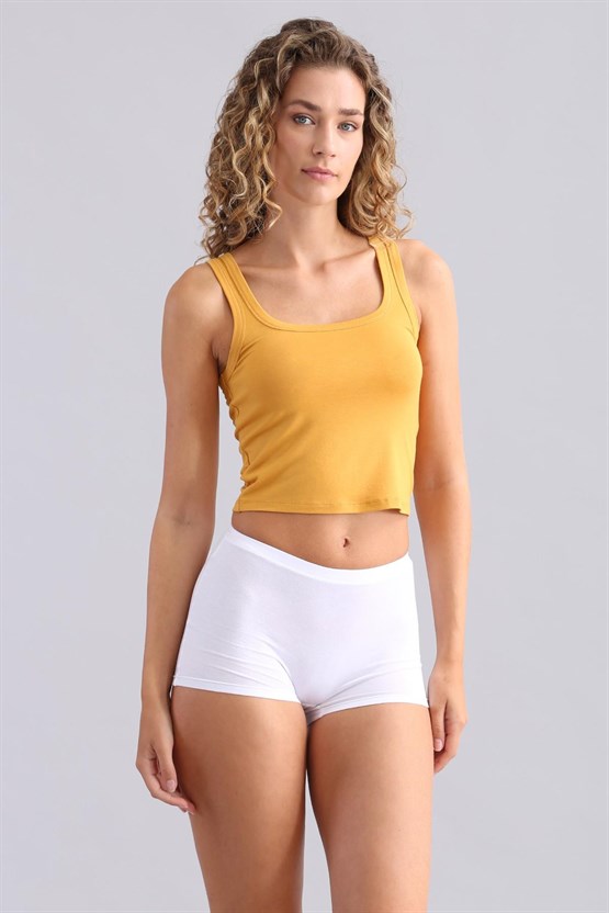 Mısırlı Modal by TENCEL U HELEN Kalın Askılı Crop / T-Shirt Hardal