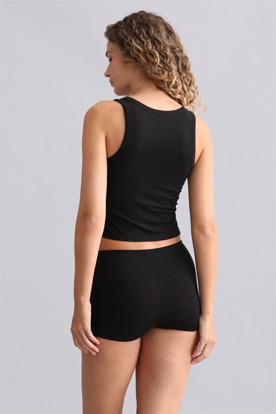 Mısırlı Modal by TENCEL U HELEN Kalın Askılı Crop / T-Shirt Siyah