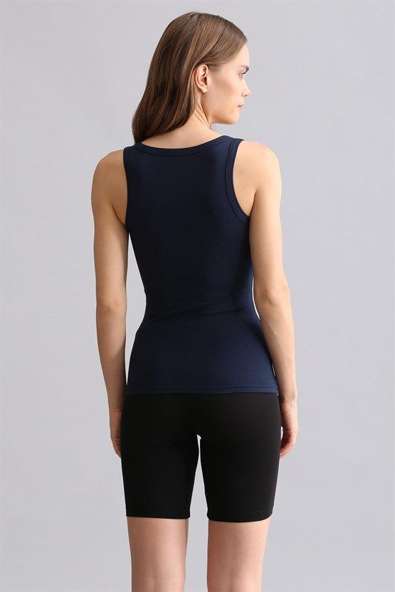 Mısırlı Modal by TENCEL U HELEN Kalın Askılı Long T-Shirt / Atlet Lacivert