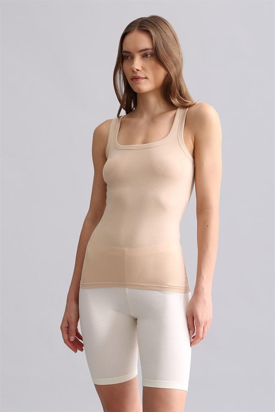 Mısırlı Modal by TENCEL U HELEN Kalın Askılı Long T-Shirt / Atlet Ten