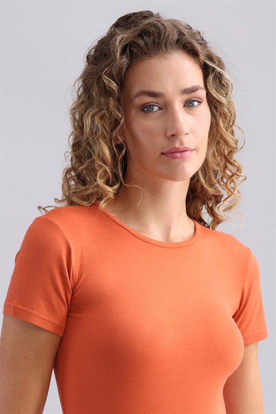 Mısırlı Modal by TENCEL VICTORIA Bisiklet Yaka Fanila / T-Shirt Pas Kırmızı